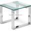 Square Polished Durable Stainless Steel Living Room End Side Table With Glass
