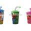 350ml PP Promotional Plastic Beverage Drinking Cup with Straw