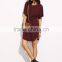 Burgundy Self Tie Curved Hem Dolman Sleeve Dress 95% Cotton 5% Spandex Curved Hem Casual Belted Dress