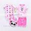 OEM factory or stocked designs 4pcs/set 100% cottonbaby romper set matching with baby bibs and socks