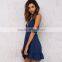 Navy cold shoulder ruffled wrap dresses woman's chic summer wear