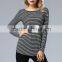 Newest design OEM wholesale gray women vertical stripes blouse 2017