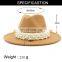 Women Wide Brim Imitation Wool Felt Fedora Hats Fashion Church Party Female Dress Hat Pearl Ribbon Decor White Hat
