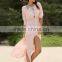 Solid Color Pockets Stand Neck Floor Length 3/4 Sleeve Summer Cover Up Beach Dress