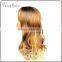 human hair kinky straight micro loop hair wig golden color long wavy/curly hair