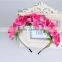 Bulk cheap cute hair accessories, kawaii light rose pink fabric frilly flower headbands for girls