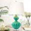 modern style hot sale home goods decor teal glass lamps with gourd shape and barrel fabric shade for reading SAA UL