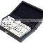 Traditional DOMINOES in FAKE LEATHER Black Vinyl Box with Classic White Stitch - D6, D9, D12