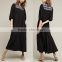 Asian Japan black half sleeve kimono kaftan kebaya plaid print pleated maxi long dress