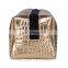 Square Pattern Pen Organiser Travel Golden PU Leather Pencil Case