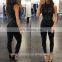 Amigo 2017 new design sexy women evening wear black sleeveless mesh see throught bodycon bandage jumpsuit for girls