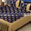 Blue Beige Printed Cotton Bed Sheet Set