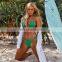 Beach Surf Solid Bikini Set Woman Sexy Metal Decorative High Waist Neon Push Up Swimsuit G String Mermaid Swimsuit 2019