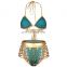 2019 hot sale printing bronzing straps African bikini hanging neck split swimsuit