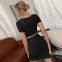 Sexy hollow short-sleeved knitted dress new slim solid color package hip skirt