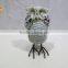 Hot selling ceramic white glazed owl with metal feet decoration