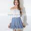 high waist summer girls blue and white stripe ruffle mini skirt models