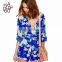 HAODUOYI Women Blue Floral print Wrap Tie Waist Romper Jumpsuit with Low Price