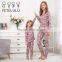 Europe Size Crimson Lake Flowers Slim Fit Pyjamas Mother Daughter Dress Clothes