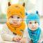 spring new design 2pcs/lot ox horn infant cotton caps with bibs