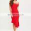High Fashion Asymmetric Frill Hem Midi Dress in Red Color