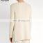 Women Round Neck Ribbed Knit Cotton Blend Sweater