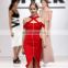 Fashion Women Red Off Shoulder Neck Cross Zip Front Bodycon Bandage Dress