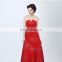 High Quality Elegant A line Red Strapless Backless Satin Lace-up Sleeveless Sequins Floor-length Evening Dresses