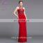 2017 New Arrival Design Floor Length Jursey Elastic Strap Beaded Red Prom Dress