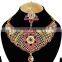 Fancy Intricate Design Pink Color Flower Gold Plated Kundan Zerconic Necklace Earrings Tikka