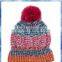 100% acrylic bright space dye stripe pom beanie/knit pom beanie/striped knit beanie with pom pom