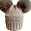 2016/2017 Wholesale New Design Knitted Wool Baby Beanie Hat With Two Fox Fur Pom Balls for Cute Baby