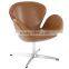 Aluminum Swivel base hotel lounge leather swan chair