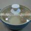2-tone solid color stoneware soup bowl with glass lid