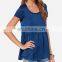 CHEFON Short sleeve fluttering hem soft satin ladies blouse ladies top fashion blouse