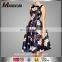 Sleeveless Printing Women Floral Dress Round Neck Knee-length Ladies Skirts