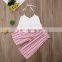 2019 Baby Summer Clothing 1-6Y Infant Kid Baby Girls Clothes Sets White Sleeveless Vest Tops+Striped Wide Leg Pants 2pcs Outfits