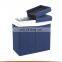 RTS Blue Fabric Faux Linen Folding Storage Laundry Basket With Handles and Removable Lid for Bathroom Storage