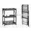 Punch-free foldable countertop dish draining storage plate rack black stainless steel kitchen shelf organizer with water tray