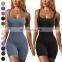 Square Neck Butt Lifting One Piece Jumpsuits Custom Workout Wear Gym Fitness Bodysuit Ribbed Seamless Yoga Jumpsuit For Women