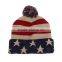 New winter pentagrams strip pom poms knitted beanie Fashion winter knit hats with ball