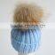 Simple Style Baby Hats For Kids With Raccoon Fur Balls Knitted Baby Kids Hats