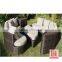 6 pc luxury hotel outdoor half round sofa and side table poly rattan semi circle patio furniture