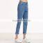 Wholesale Button Fly Cropped Turn Up Casual High Waist Pants