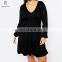 fashion elegant v neckline long sleeve plus size dress for fat ladies blue and black color wholesale China supplier