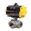 COVNA 2 inch 3 Way T Port NPT Threaded CF8M Stainless Steel Pneumatic Actuated Ball Valve