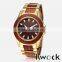 Metal Link Style Classic Yellow Gold Finish Metal and Brown Wood Classic Wooden Watch