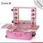 New Hot Sell Professional Rolling Wheeled Trolley makeup case High Quality PVC Makeup Cases with Carry Bar