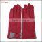 Lady's winter warm red micro velvet gloves with bow