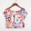 Fashion Sexy Flower Print and No.16 Short T-shirt,bare Midriff Cheerleaders Tops,china Supplier